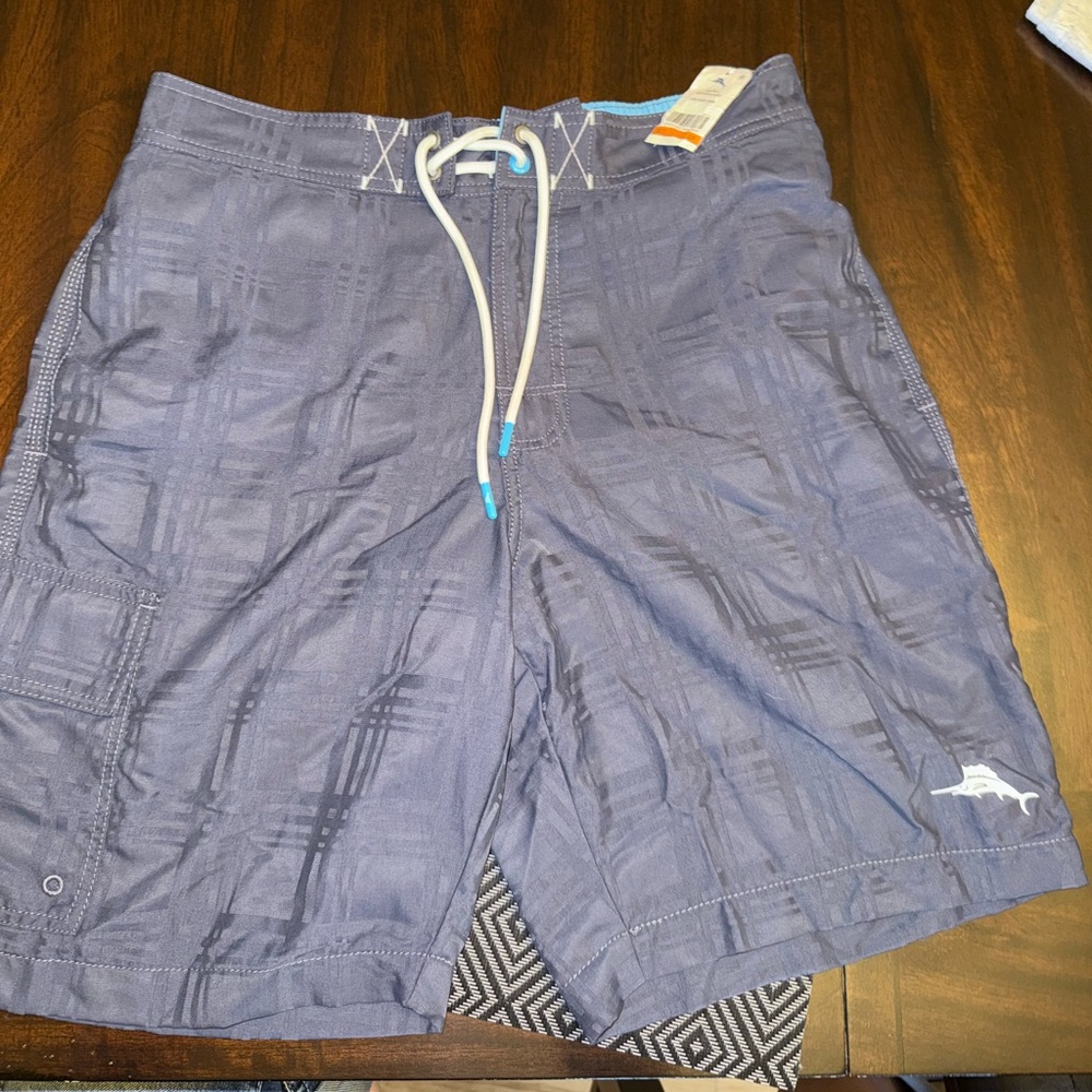 Tommy Bahama Baja Beach Plaid Blue and Orange Mesh Beachwear